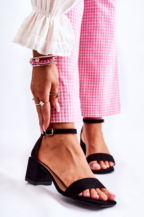 Suede Women's Sandals On Heel Black Tellis