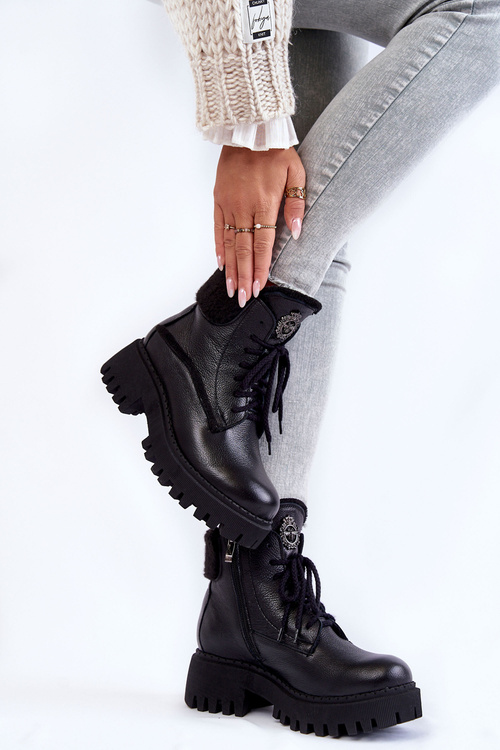 Trapery Botki Damskie Skóra Czarne Lemar Vergo