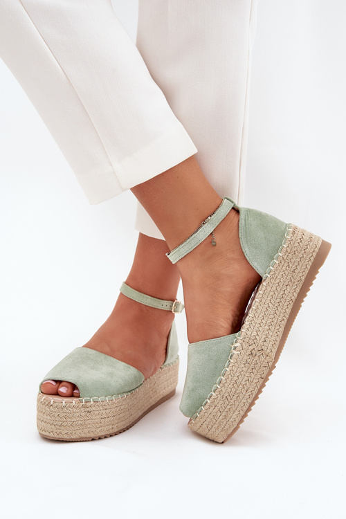 Damskie Sandały Espadryle Platforma Z Plecionką Miętowe Selise