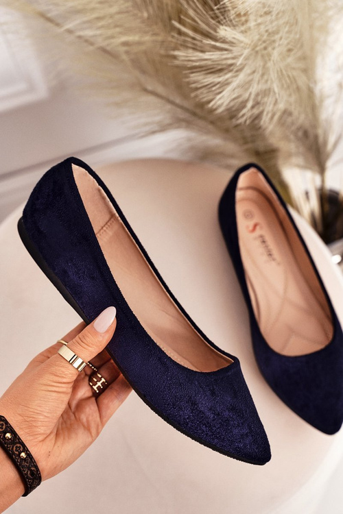 Delicate Pointed Toe Ballerinas Suede Navy Dermeno