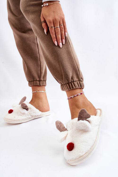 Papcie Damskie Futerko Renifer Kremowe Sopya