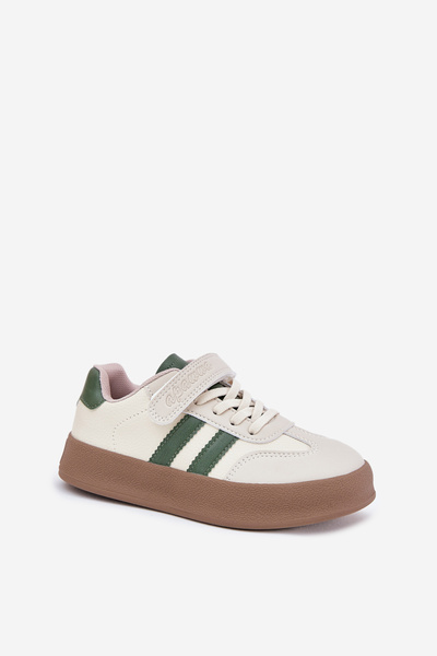 Dziecięce Sneakersy Na Platformie Beżowo-Zielone Sopiaella