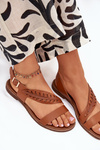 Ladies sandals made of natural leather on a flat heel Zazoo 3564 Camel