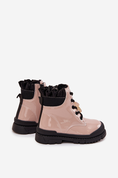 Patent Leather Children's Boots Lined with Clip Bear Beige Fionessa