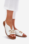 Women's Sandals With Flat Heel And Golden Decoration White Amelira