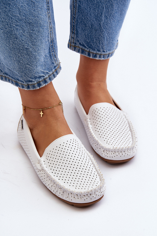 Women's White Cut-out Loafers Rasirna