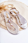 Fashionable Women's Sandals Flip-Flops With Decorative Rhinestones Silver Bellia