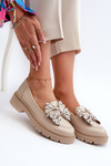 Women's Leather Moccasins With Bow Laura Messi 2787 Beige