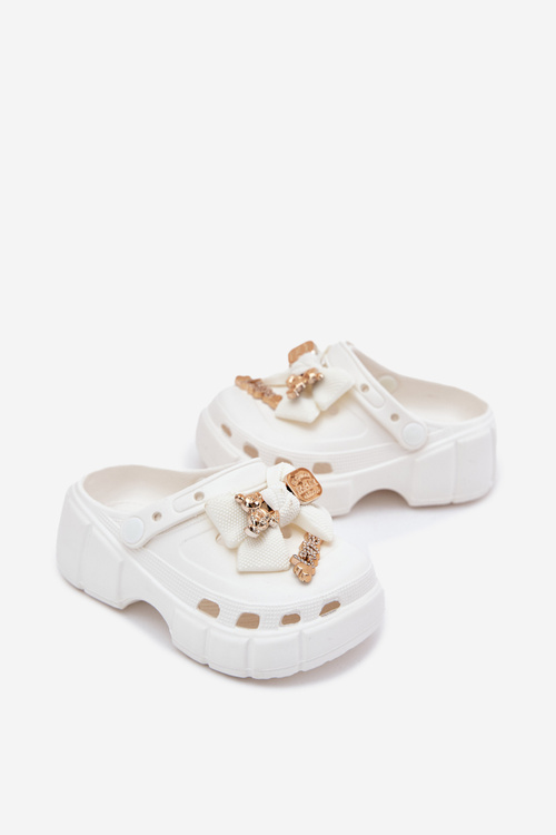 Girls Foam Slippers With Bow And Decorations White Selvana