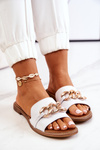Leather Chain Flip Flops Lewski 3052 White
