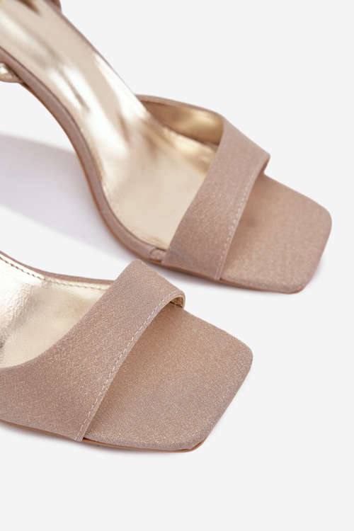 Damskie Eko Skórzane Sandały Na Szpilce Złote Brisora