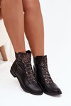Insulated women's ankle boots flat heel flowers black Labise