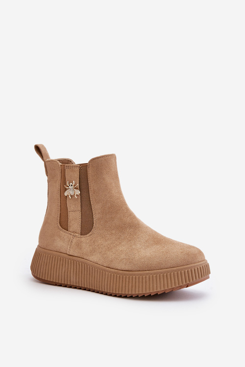 Slip On Women's Platform Boots With A Buckle Eco Suede Brown Ciatheia