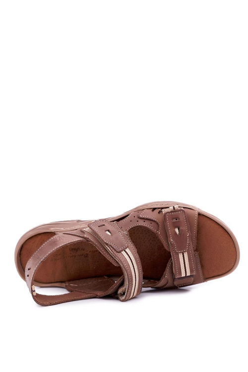 Skórzane Sandały Męskie Brązowe Lop