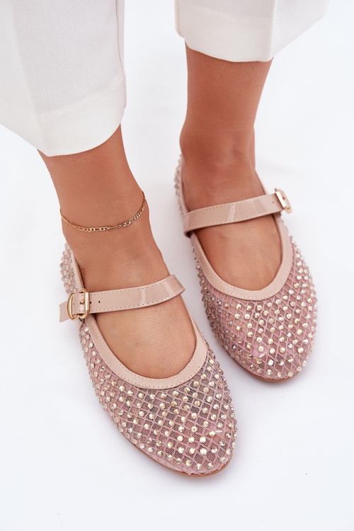 Embellished Women's Ballerinas With Strap And Buckle Beige Avirae