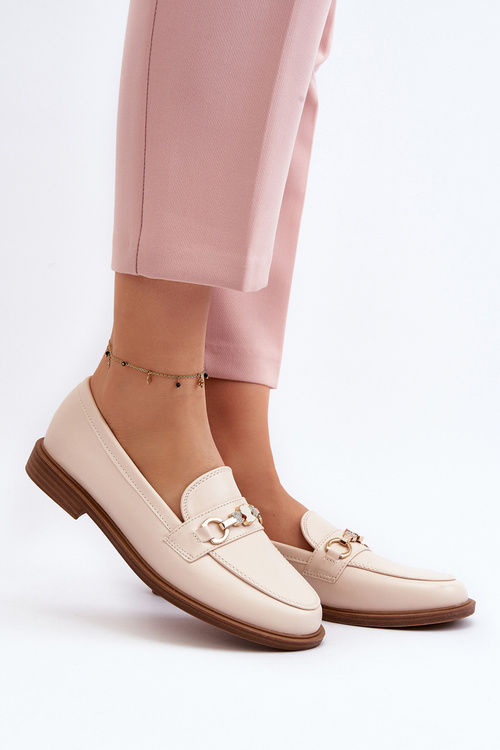 Women's Flat Heel Eco Leather Loafers Beige Vimedia