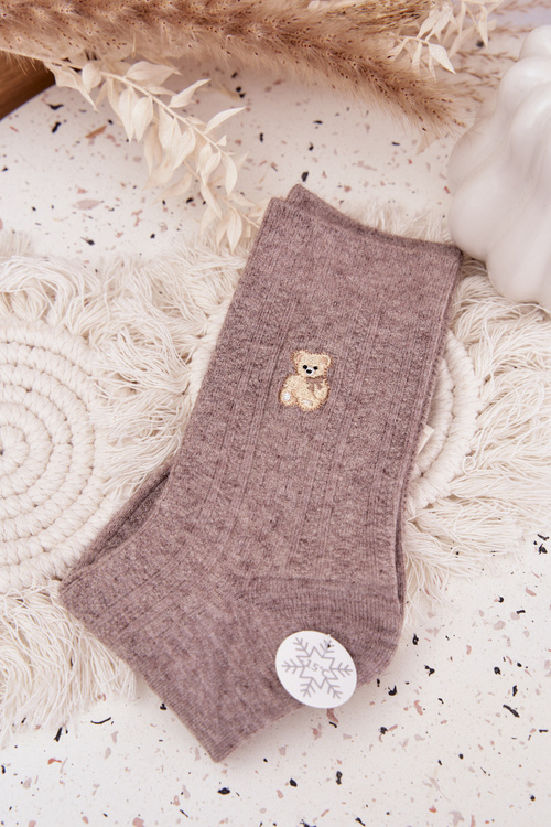 Warm Women's Socks With Wool Bear Darkbeige