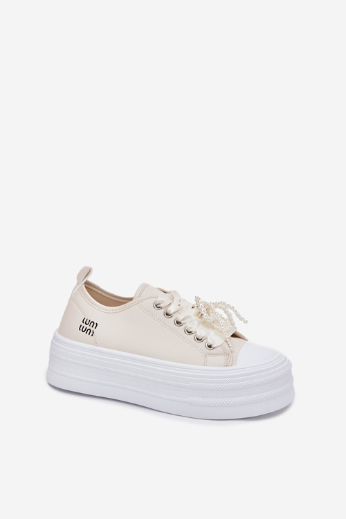 Damskie Trampki Platforma Ozdobne Sznurowanie Beżowe Tivora