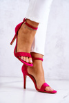 Women's Sandals On A High Heel Suede Fuchsia Massimo