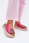 Zazoo 1786 Leather Women's Sandals On Platform With Decoration Fuchsia