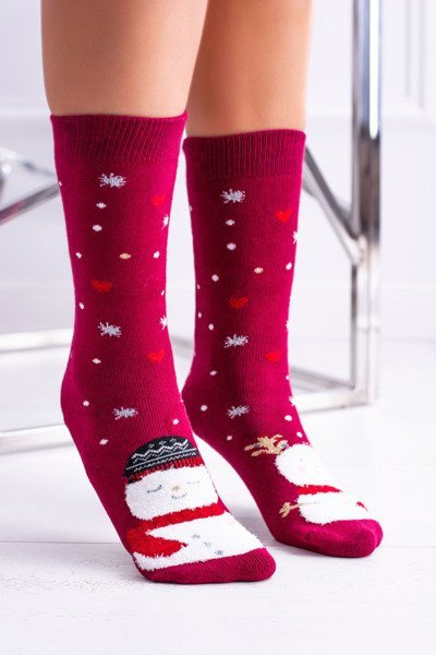 Women's Christmas Socks Anti-Slip Red With Snowman