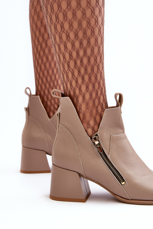 Leather Women's Low Heel Ankle Boots with Cut Outs Zazoo 850 Beige