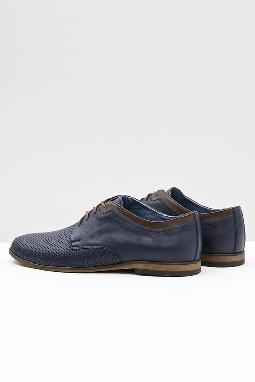Openwork Men's Leather Semi Shoes Ettore Navy Blue