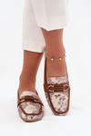 Patterned Loafers Women Shoes With Decorative Element Beige Brown Evelora