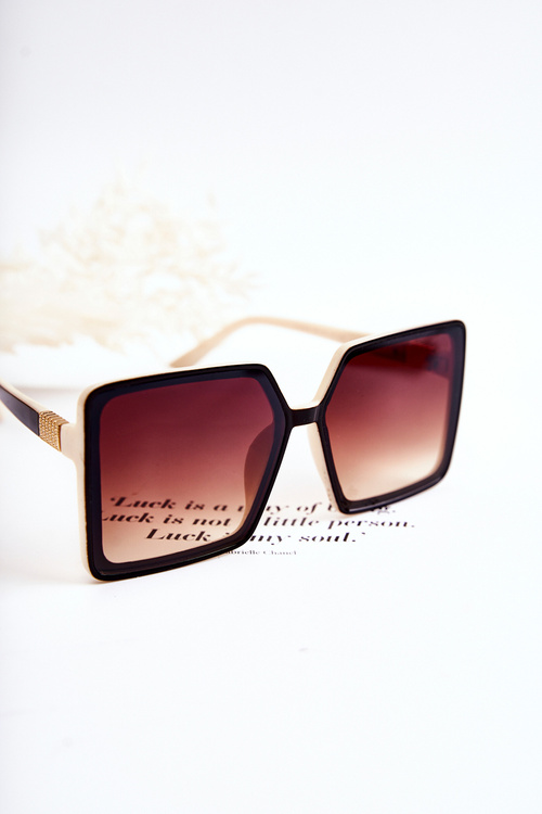 Women's Square Sunglasses V130032 Black and Beige