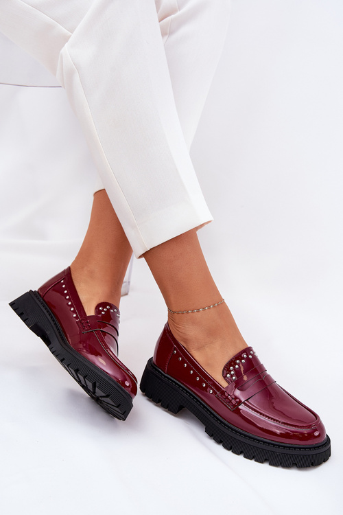 Ladies Patent Moccasins With Decoration Bordeaux Nallae