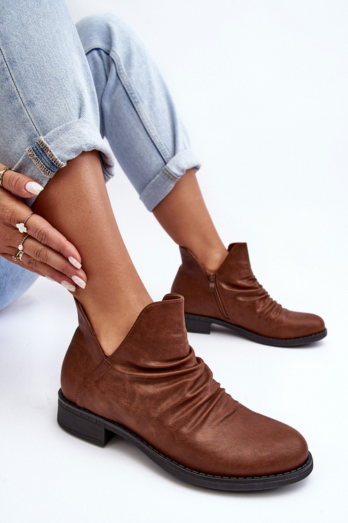 Botki Ocieplane Niskie Marszczone Brązowe Sakaala ST-22P