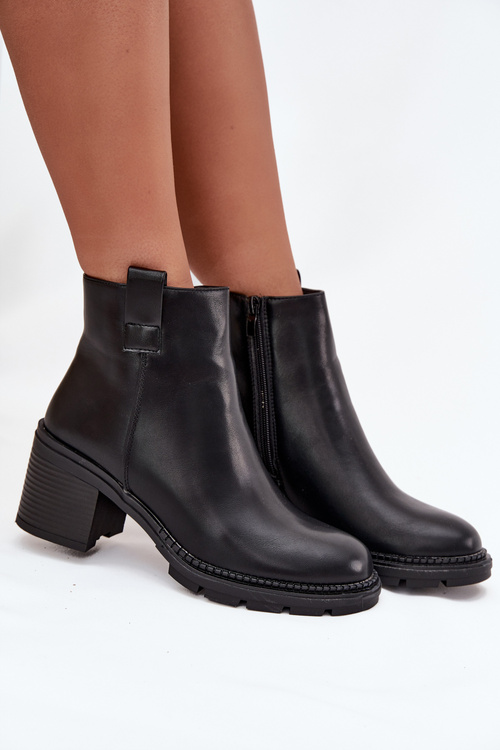 Insulated women's ankle boots made of eco leather with heel black Alvena