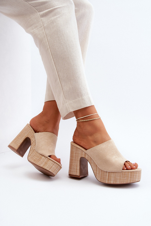 Women's Sandals on Chunky Heel Beige Siobhan