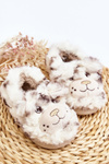 Children's fur slippers with bear light beige Apolanie