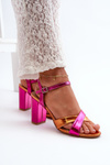 Eco Leather Sandals with High Block Heel Fuchsia Abilica