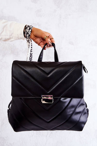 Plecak Skórzany Pikowany Czarny Gwendie