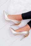 Women's Gold Stilettos with Ornament Larento