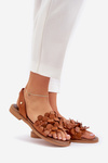 Leather Sandals On Flat Heel Brown Zazoo 40425