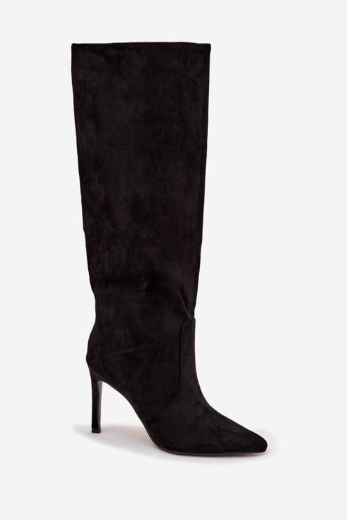 Eko Zamszowe Ocieplane Kozaki Damskie Na Szpilce Czarne Rosavine