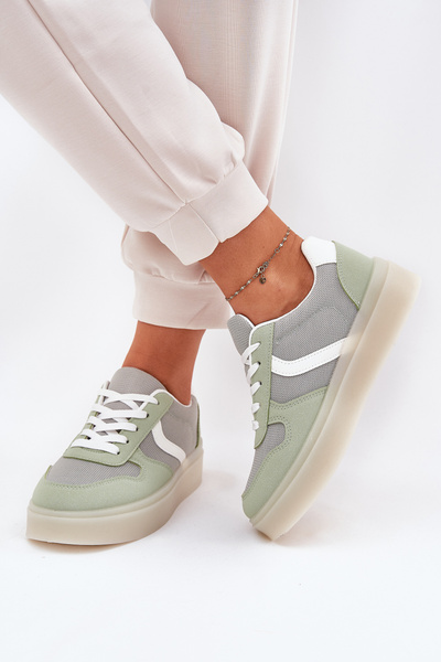 Sneakersy Damskie Niskie Na Platformie Zielone Telmira