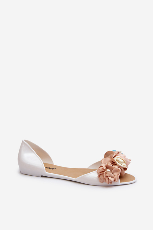 Women's Rubber Ballerina Flats with Flowers White Junikla
