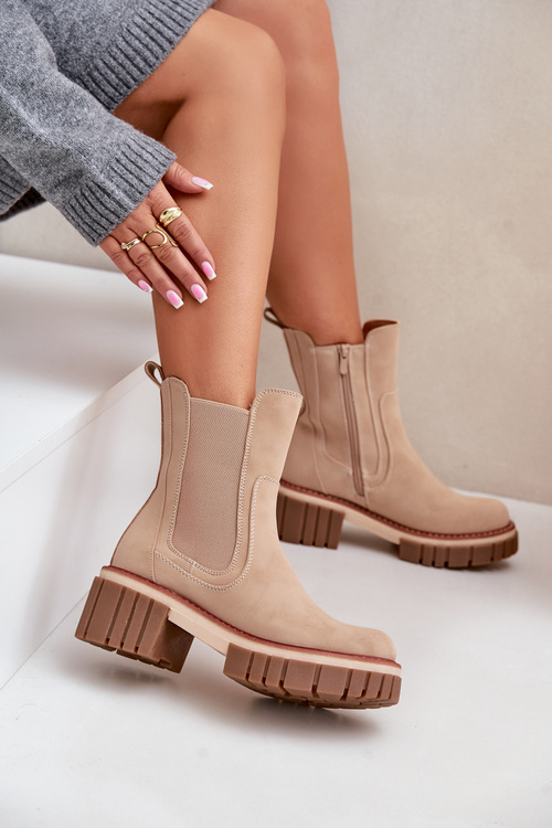 Beige insulated ankle boots with zipper Linneviae