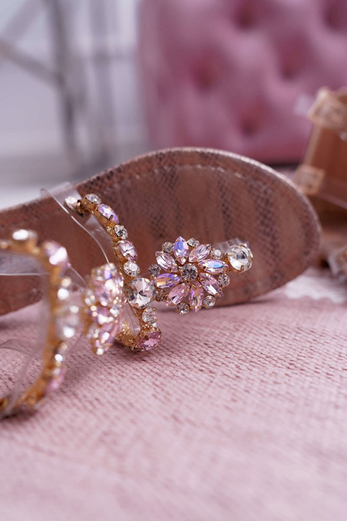Women's Flat Sandals With Zircons Champagne Karra