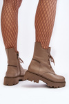 Leather Trapper Boots Women's Zipper Zazoo 949P Dark Beige