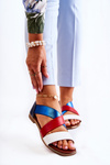Leather Sandals With Drawstrings Blue Apulia