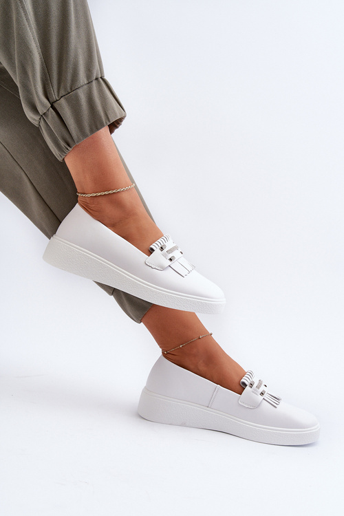 Lekkie Mokasyny Damskie Skóra Platforma Białe S.Barski LR590