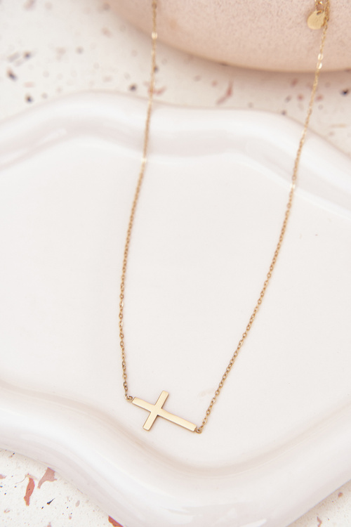 Łańcuszek Ze Stali Chirurgicznej Krzyżyk Złoty