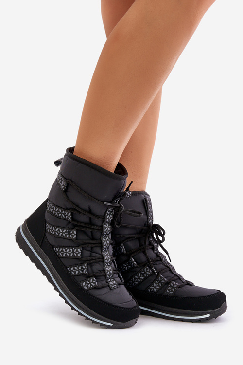 Women's Lace-up Snow Boots Progress PROGJ-22-134 Black