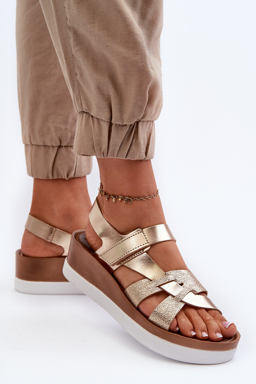 Zazoo 40397 Women's Leather Platform Sandals Gold