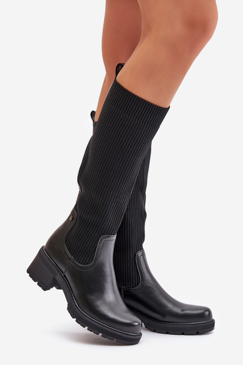 Kozaki Wsuwane Elastyczna Cholewka Przed Kolano Czarne Vaimi